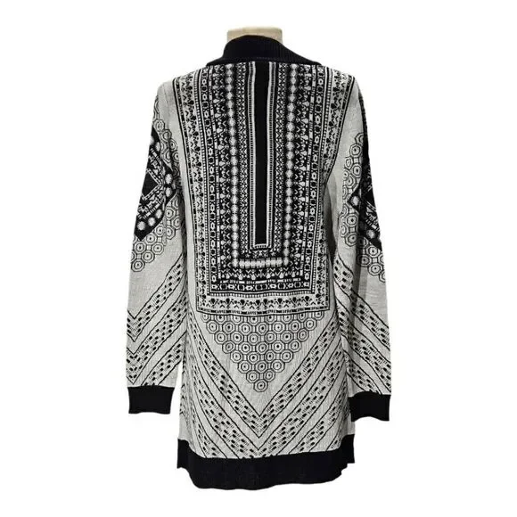 Colour Works Long Sleeve Duster Cardigan Sweater Cream Black Large - Picture 3 of 8